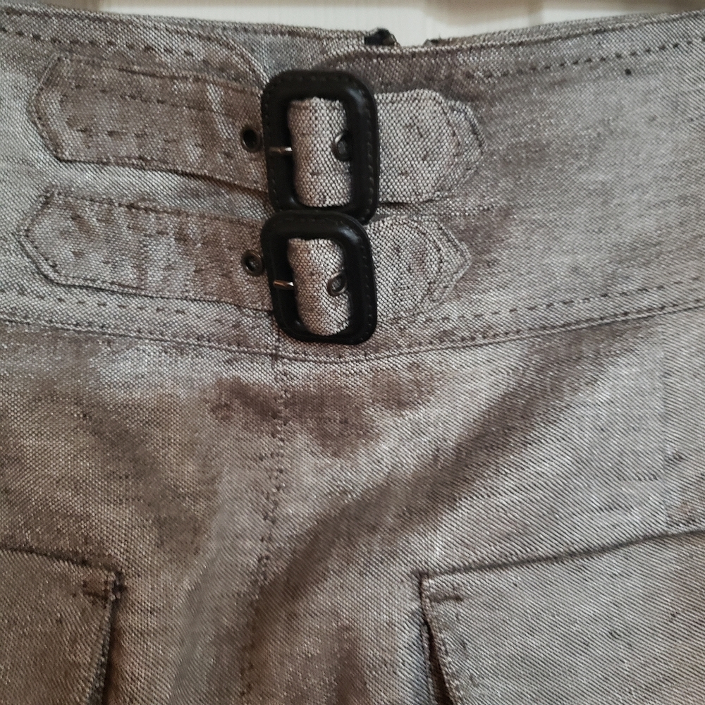Zara Woman Polyester Linen Metallic Gray Skirt Front Pockets Medium